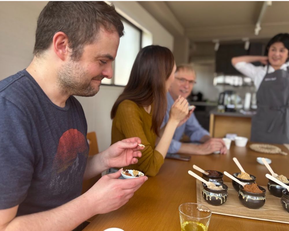 Tasting different types of miso in the studio